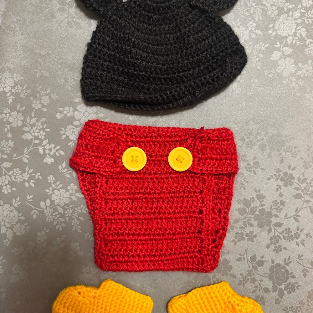 Handmade Kids Crochet Red Diaper Cover with Yellow Buttons